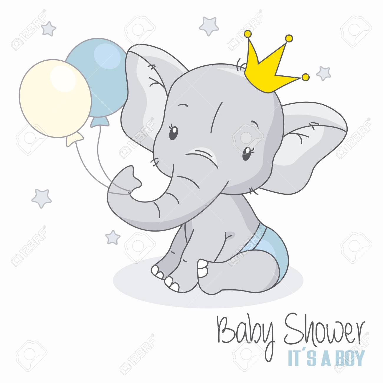 Baby Shower Boy. Cute Elephant With Balloons. Royalty Free SVG, Cliparts,  Vectors, and Stock Illustration. Image 109986384., image size:1300x1300