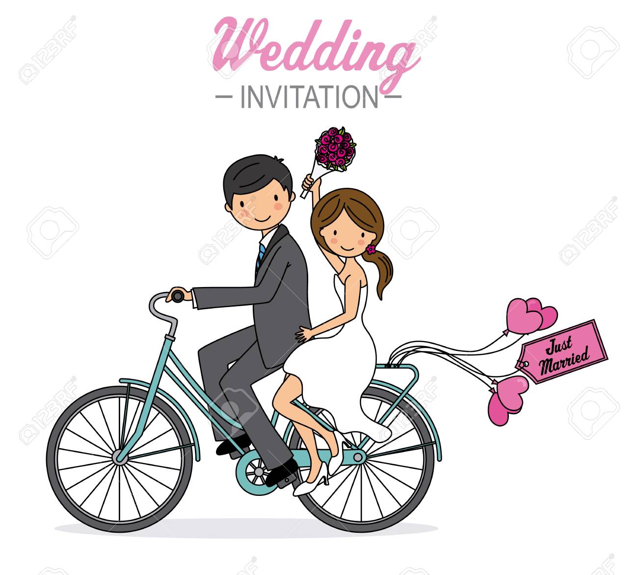 Postal Boda Tarjetas De Boda 3D Con Pareja En Bici Invitaciones