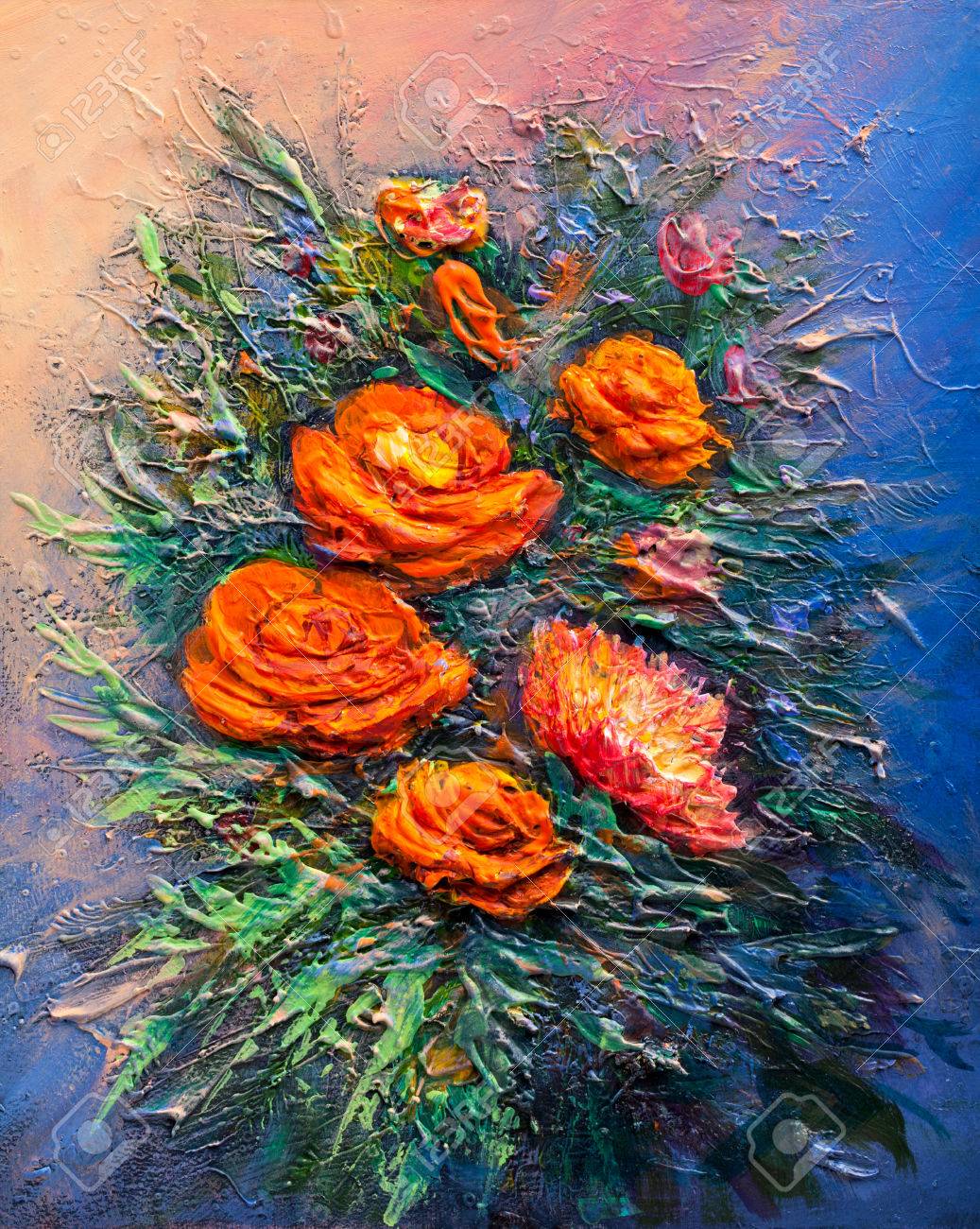 油絵花の花束 印象派のスタイルです の写真素材 画像素材 Image