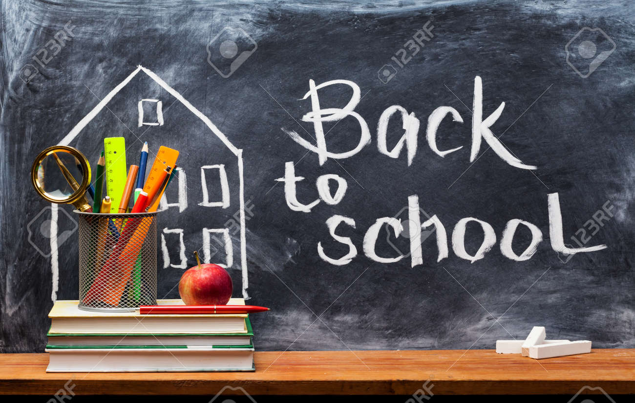 School books on desk, education concept.Text Sign Concept Back to School. - 155184513 School books on desk, education concept.Text Sign Concept Back to School. - 155184513