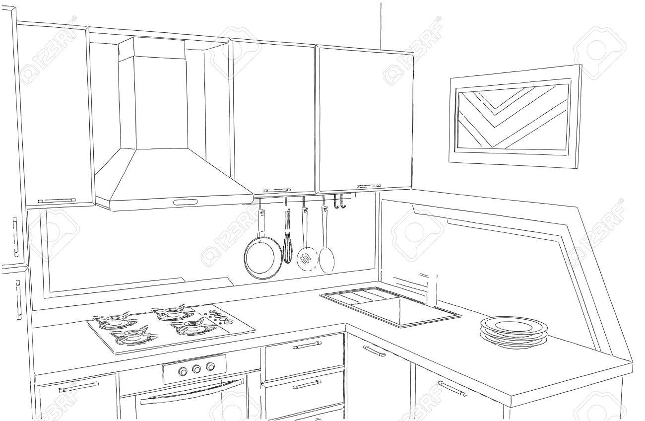 小さなコーナー キッチン インテリア フリーハンド の写真素材 画像素材 Image