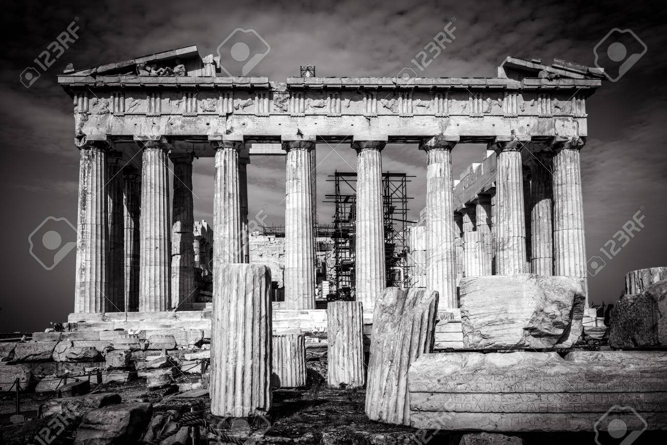 Parthenon on the acropolis of athens in black and white greece the famous ancient greek parthenon is the main landmark of athens
