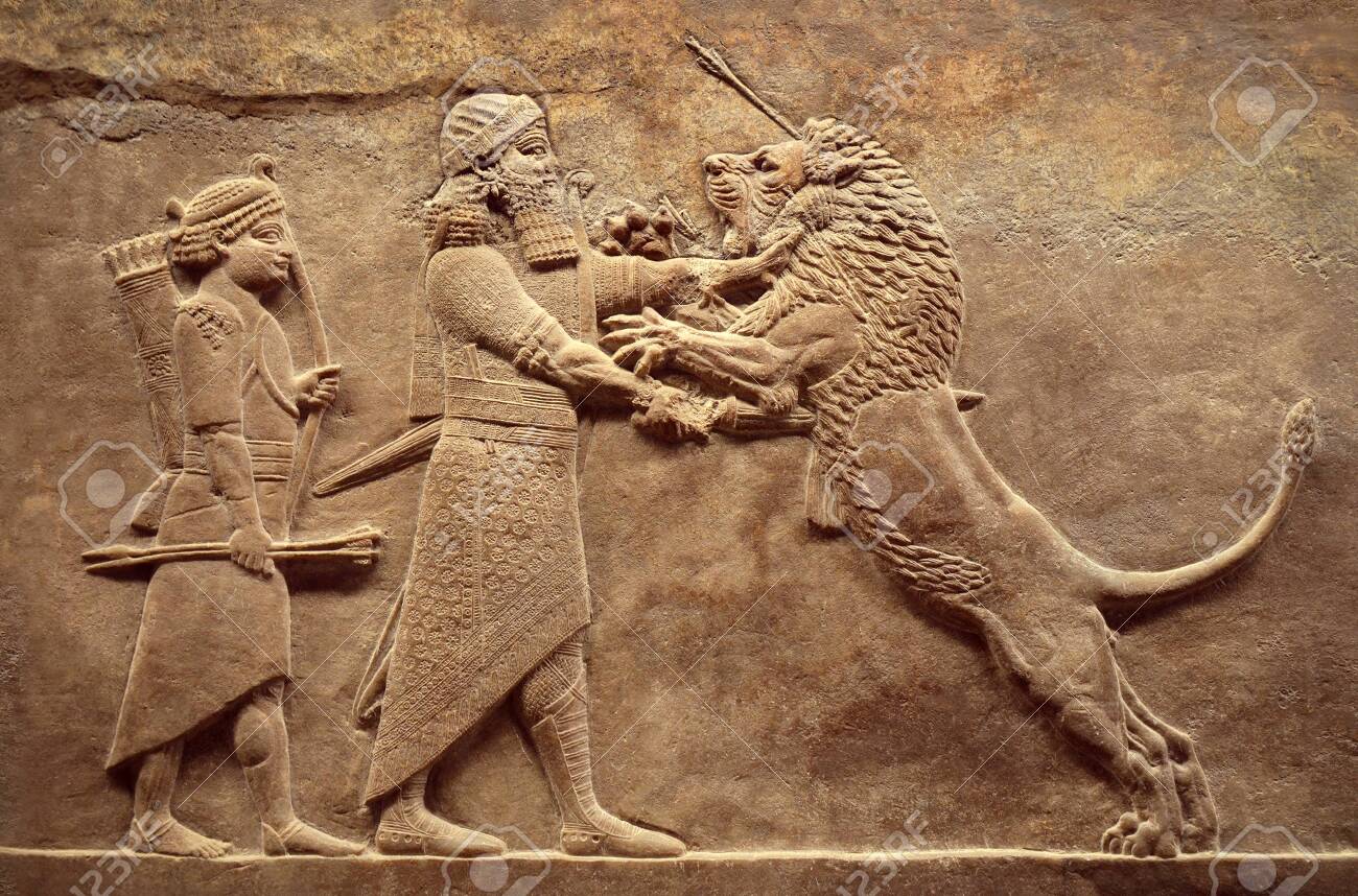 シュメール壁画ライオン狩り壁飾り