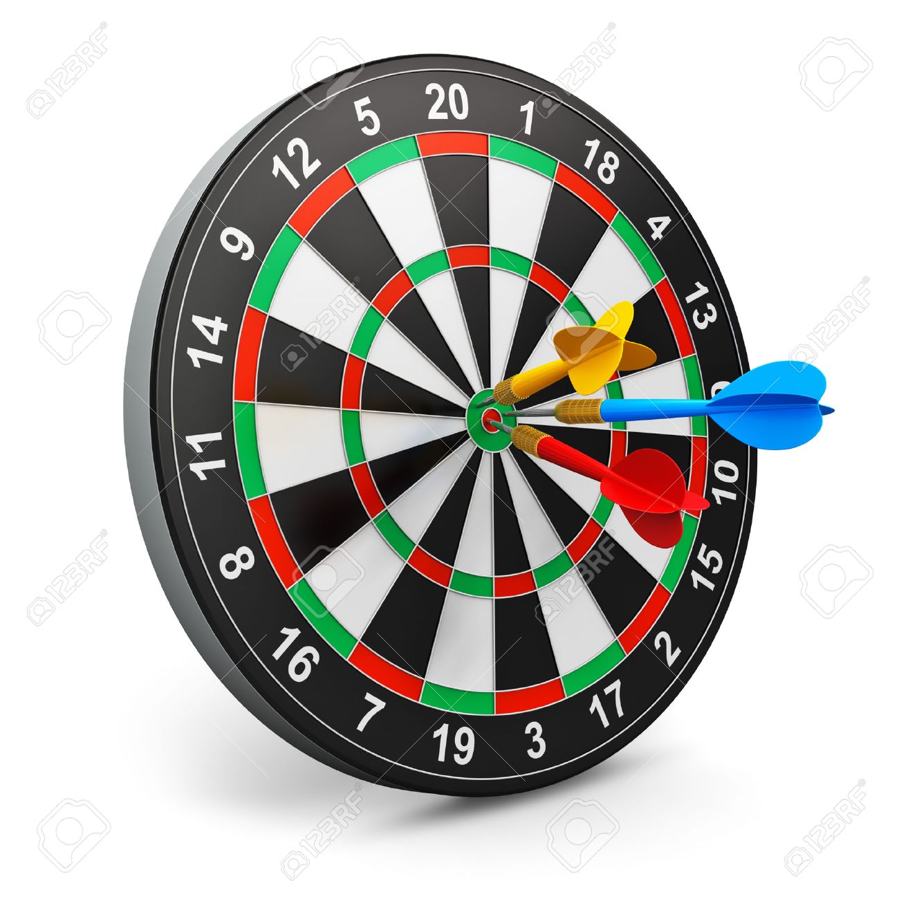 Dart Spiel Mit Dartscheibe Und Farbe Pfeile Auf Weissem Hintergrund Lizenzfreie Fotos Bilder Und Stock Fotografie Image