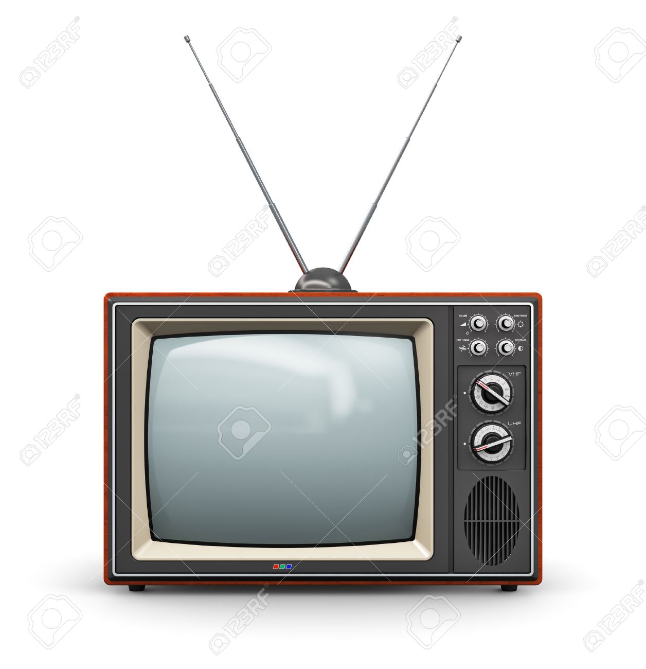 Creative abstract communication media and television business concept old retro color wooden home TV receiver set with antenna isolated on white background - 27472342 Creative abstract communication media and television business concept old retro color wooden home TV receiver set with antenna isolated on white background - 27472342