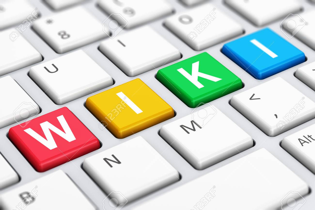 Creative Abstract Internet Encyclopedia, Knowledge Database Learning And  Online Education Studying Concept: Macro View Of Color Wiki Word Text On  White Computer PC Or Laptop Notebook Keyboard With Selective Focus Effect  Stock