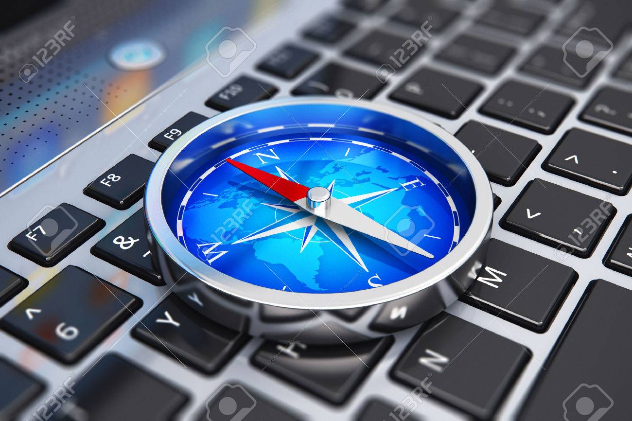 Creative abstract global web communication, wireless GPS navigation internet technology and success in business concept: macro view of shiny metal magnetic compass with red arrow and blue world map on laptop or notebook computer PC keyboard with selective - 51752601 Creative abstract global web communication, wireless GPS navigation internet technology and success in business concept: macro view of shiny metal magnetic compass with red arrow and blue world map on laptop or notebook computer PC keyboard with selective - 51752601