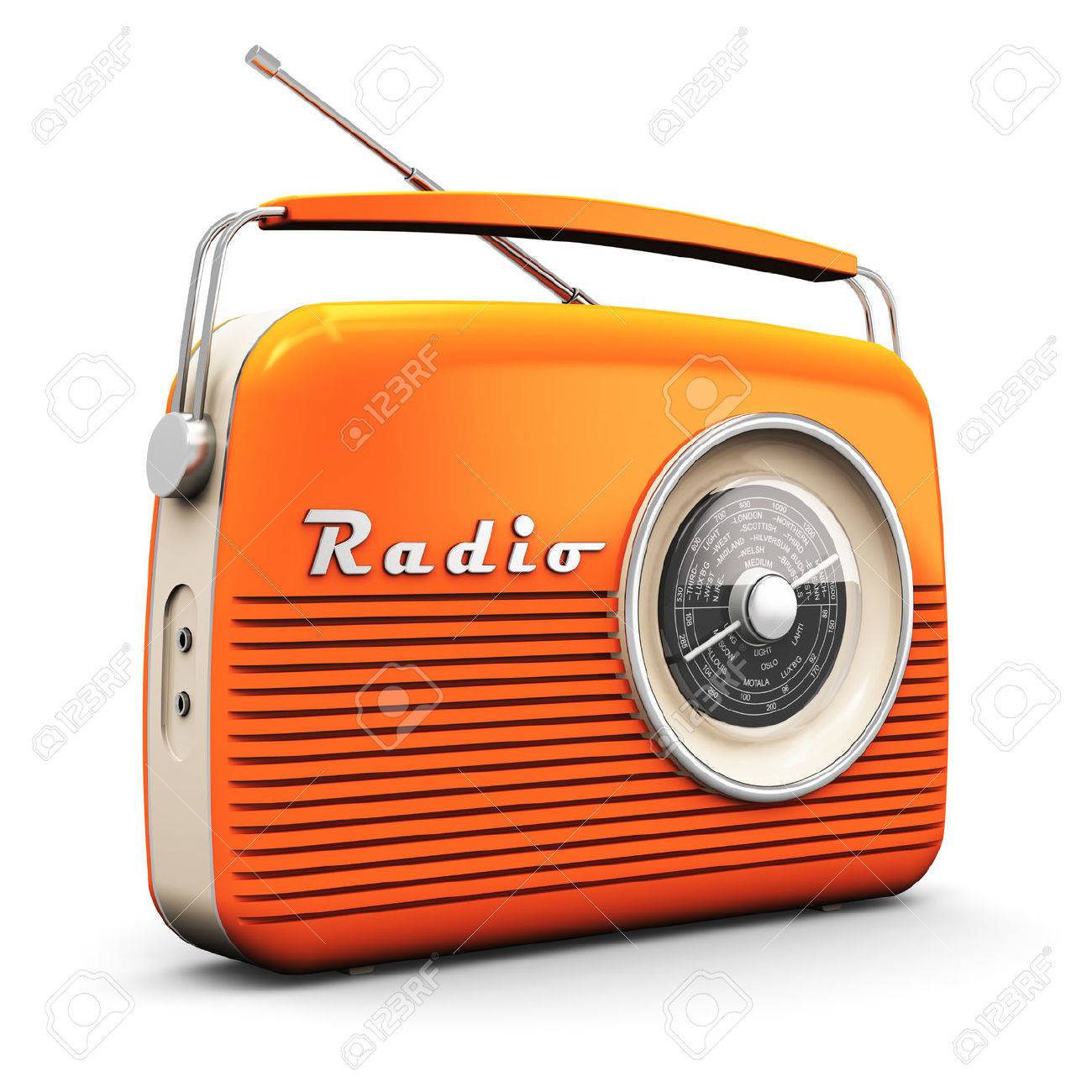 白い背景に分離された古いオレンジ ビンテージ レトロ ラジオ受信機 の写真素材 画像素材 Image