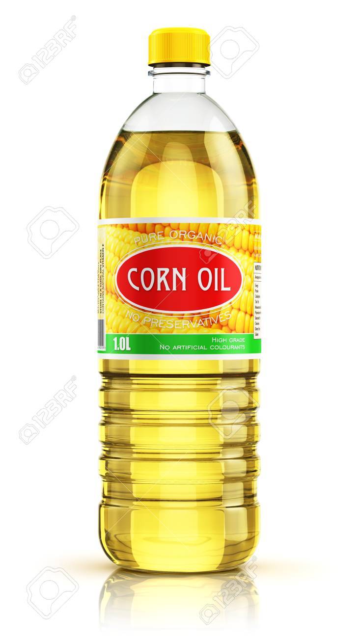 3 D レンダラ 食用油や反射効果を持つ有機脂肪の分離白い背景黄色の洗練された野菜のトウモロコシのプラスチック製のボトルのイラスト の写真素材 画像素材 Image