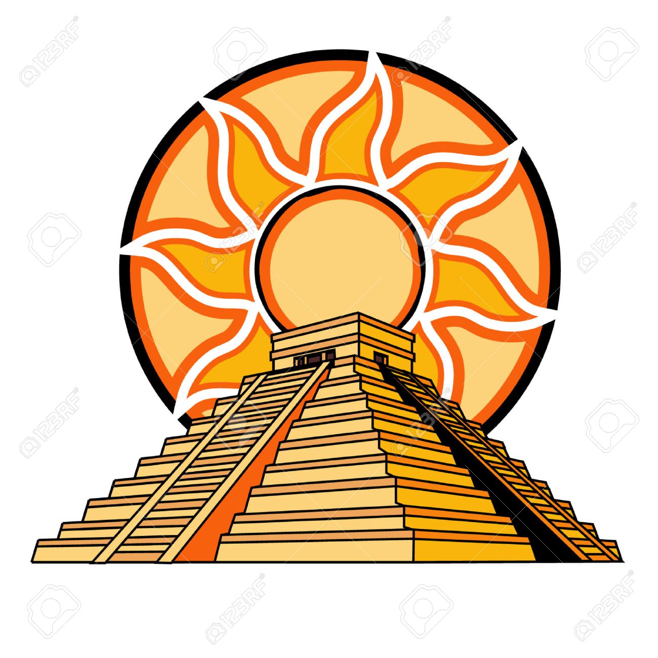Mayan Or Aztec Temple With Sun-Fire Background Royalty Free SVG, Cliparts,  Vectors, And Stock Illustration. Image 4631964.