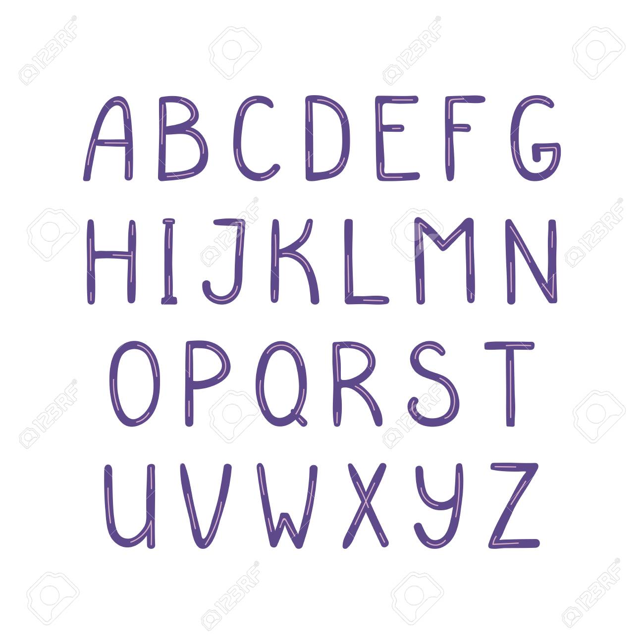 紫のかわいいラテン系のアルファベットを手書き 独自の文字を作る 白い背景に分離文字は ベクトルの図 のイラスト素材 ベクタ Image