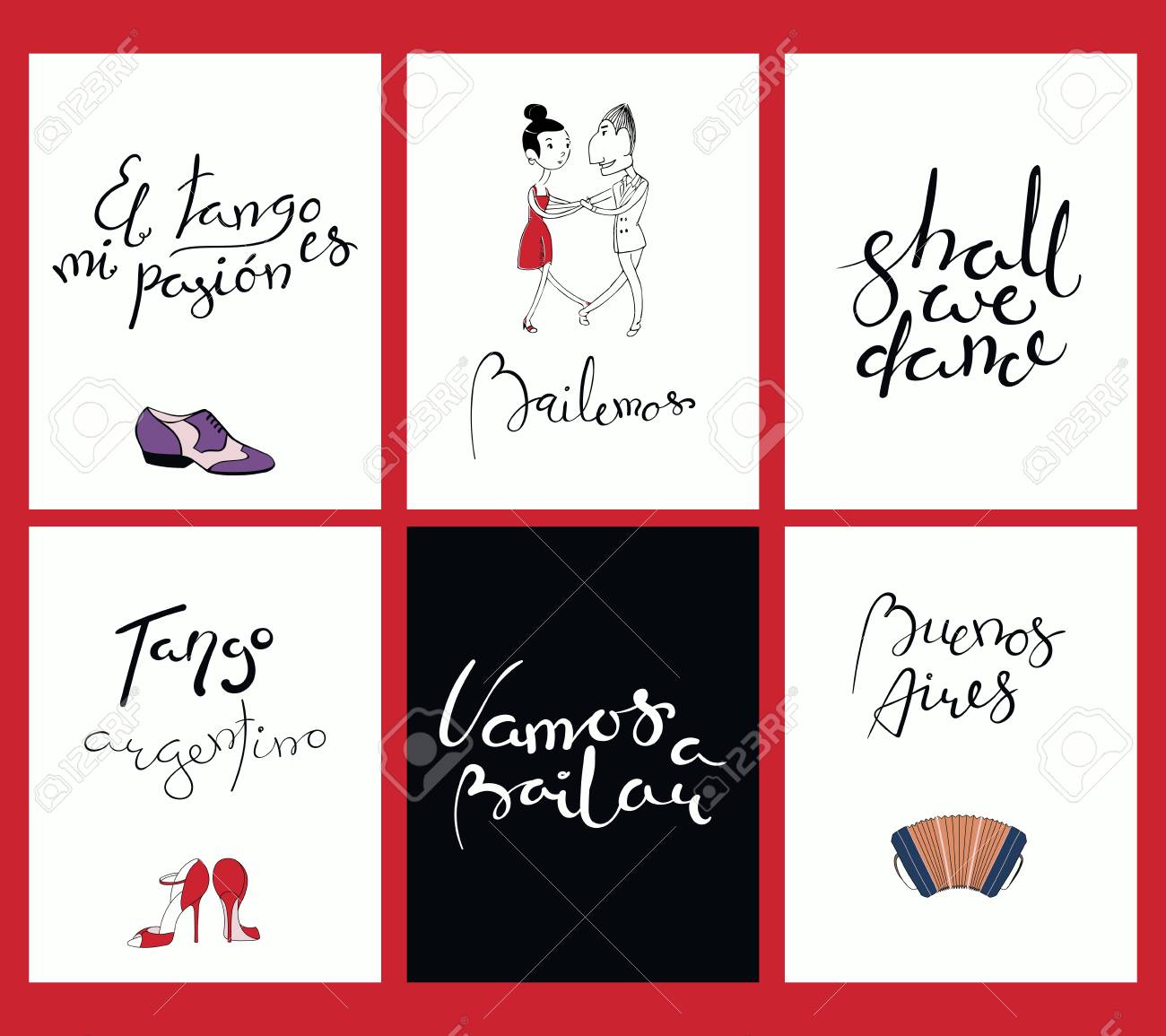 set of tango cards templates with hand written lettering quotes
