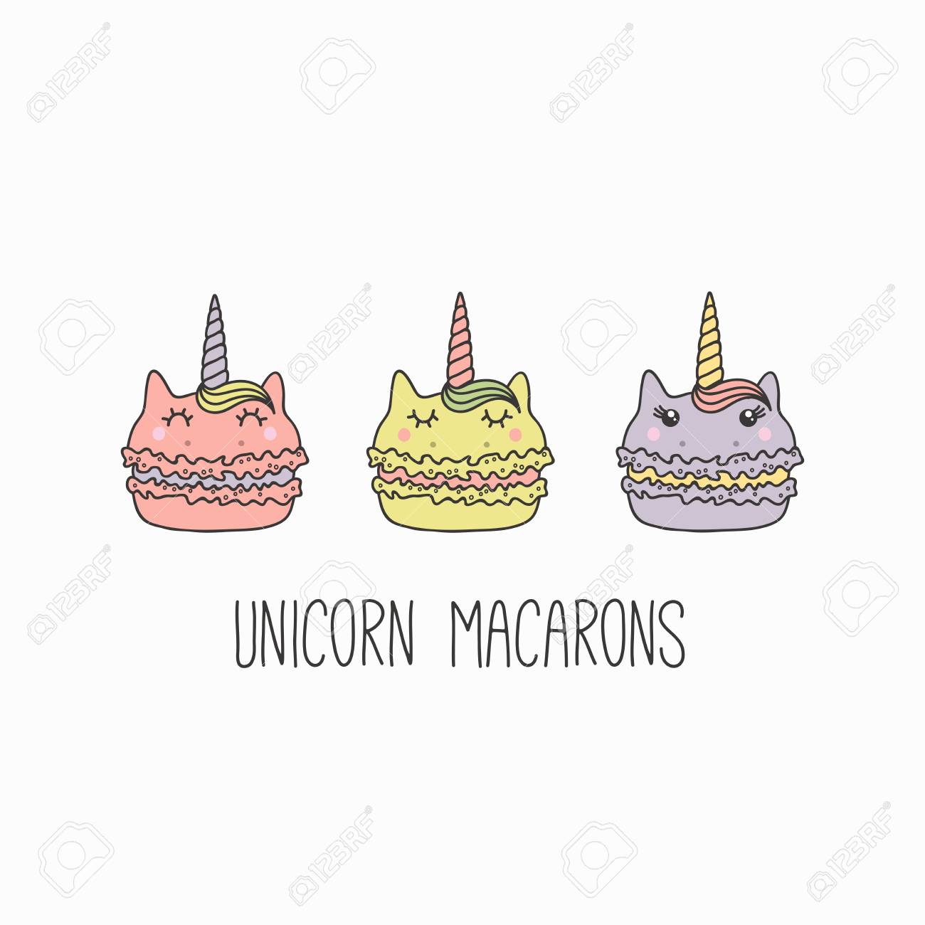 Hand Drawn Vector Illustration Of A Kawaii Funny Macarons With
