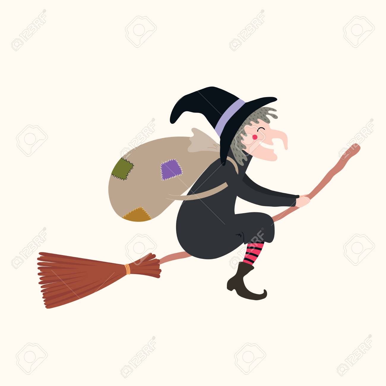 Hand drawn vector illustration of a witch with sack flying on broomstick. Isolated objects on white background. Flat style design. Italy Christmas tradition. Concept, element for Epiphany card, banner - 111355728 Hand drawn vector illustration of a witch with sack flying on broomstick. Isolated objects on white background. Flat style design. Italy Christmas tradition. Concept, element for Epiphany card, banner - 111355728