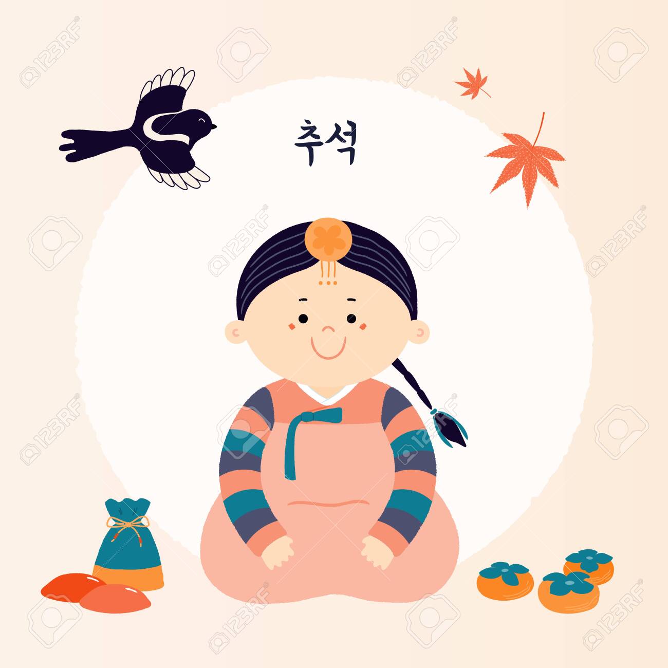 Hand Drawn Vector Illustration For Mid Autumn With Cute Girl Royalty Free Cliparts Vectors And Stock Illustration Image 128182795