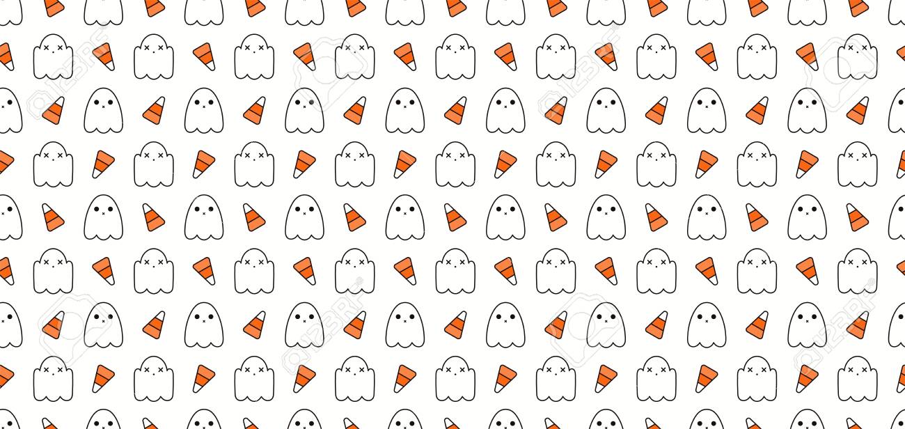 Seamless Repeat Pattern With Cute Ghosts Candy Corn White Royalty Free Cliparts Vectors And Stock Illustration Image 133613476