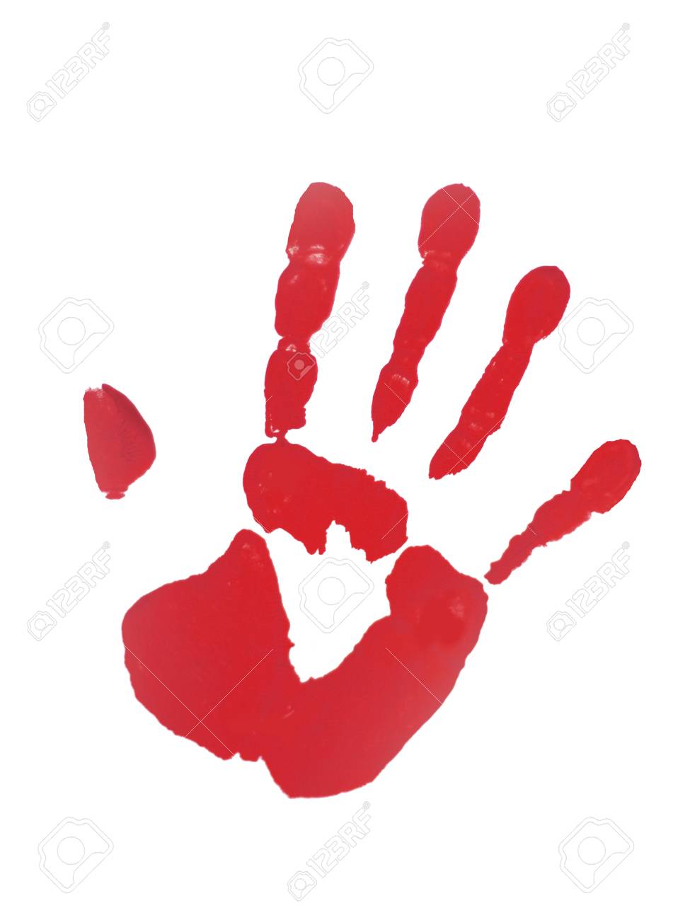 stop no red paint handprint on white paper stock photo picture