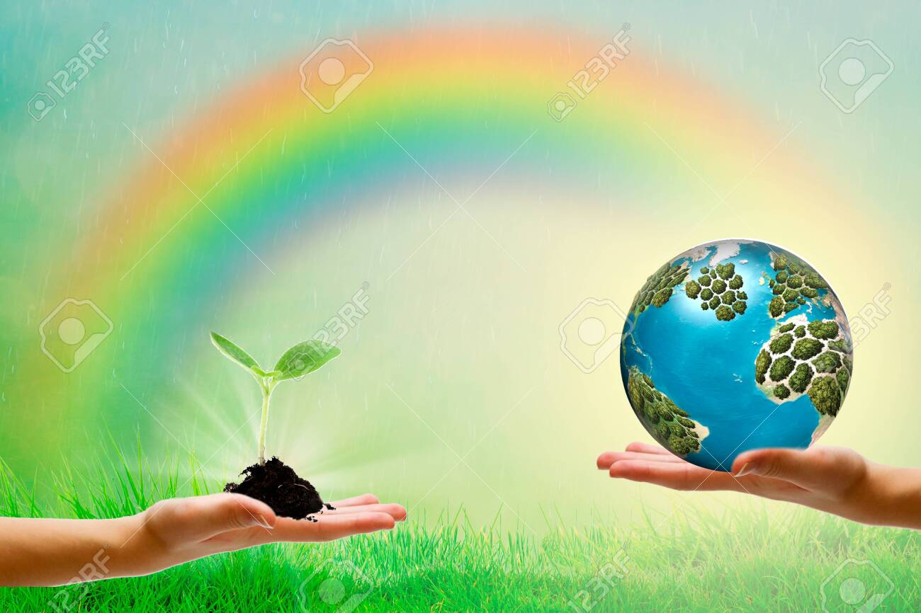 World Environment Day Concept: Holding Polluted Earth And Green Trees On  Blue Nature Background Stock Photo, Picture and Royalty Free Image. Image  123521597., image size:1300x866