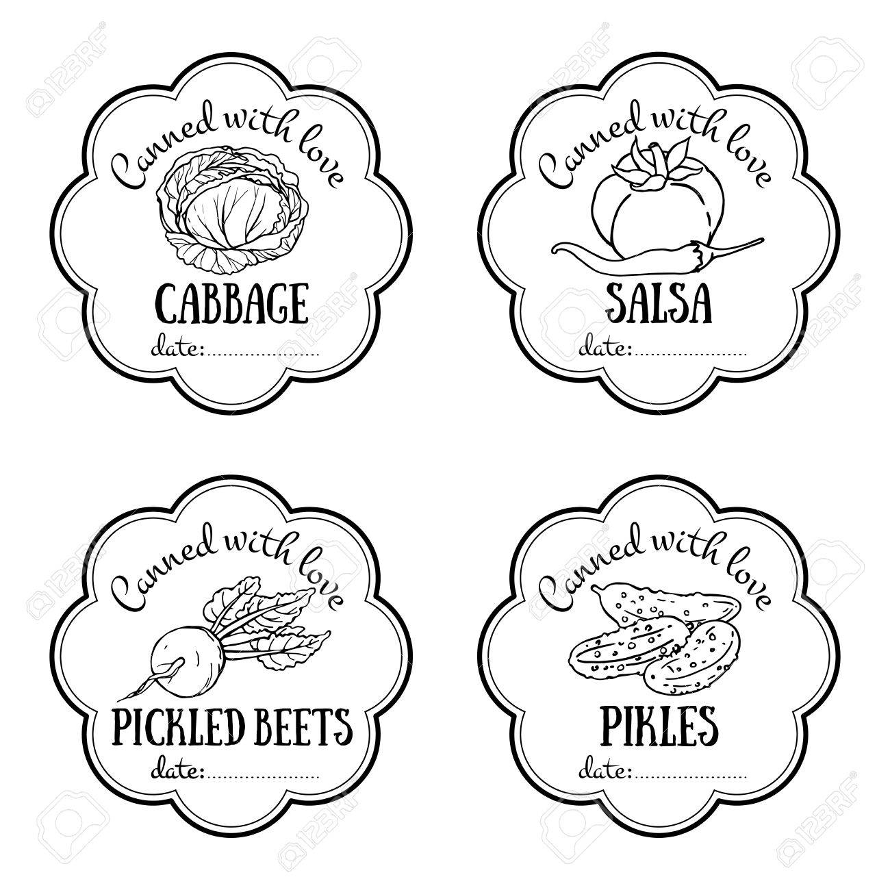 Set Of Vector Labels With Hand Drawn Vegetable. Black And White Intended For Black And White Label Templates Set Of Vector Labels With Hand Drawn Vegetable. Black And White Intended For Black And White Label Templates
