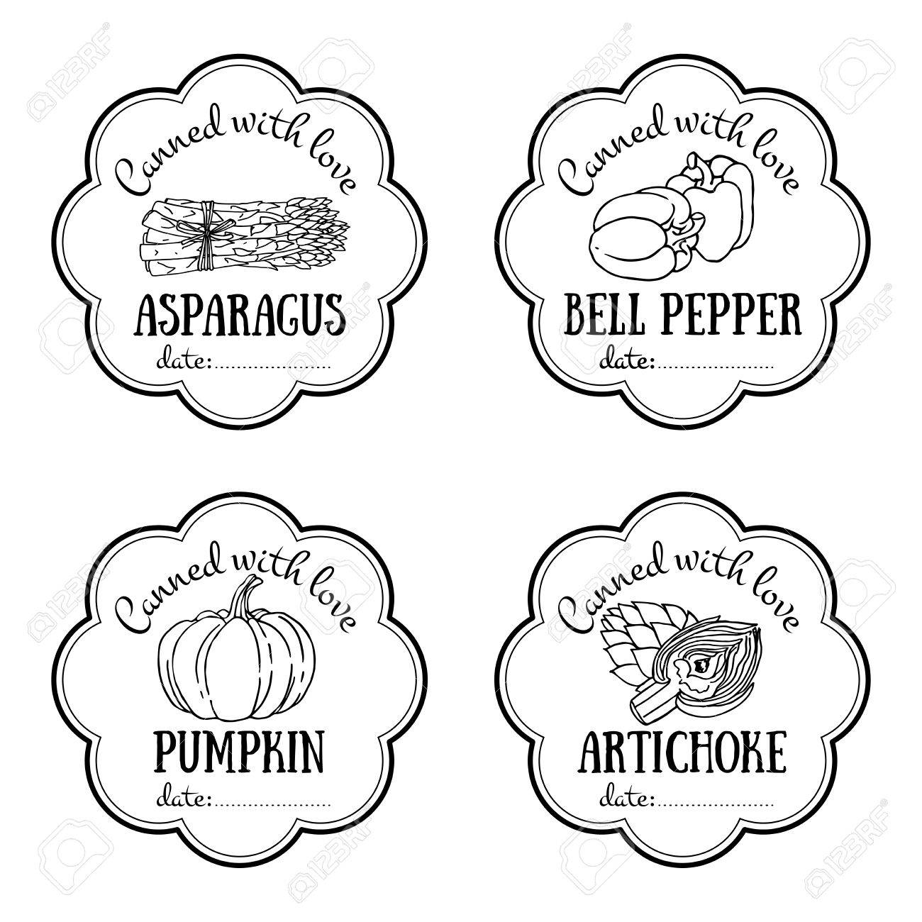 Set Of Vector Labels With Hand Drawn Vegetable. Black And White In Black And White Label Templates Set Of Vector Labels With Hand Drawn Vegetable. Black And White In Black And White Label Templates