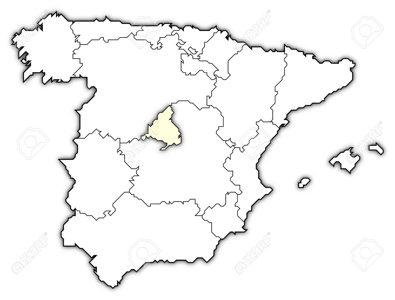 Carte Politique De L Espagne Avec Les Diverses Regions Ou Madrid Est Mis En Evidence Banque D Images Et Photos Libres De Droits Image