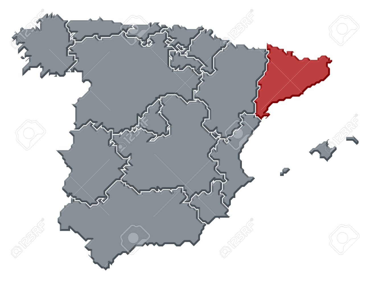 La Carte Politique De L Espagne Avec Les Plusieurs Regions Ou La Catalogne Est En Surbrillance Banque D Images Et Photos Libres De Droits Image