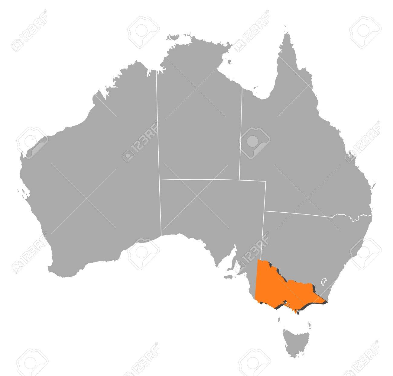 political map of australia with the several states where victoria is highlighted stock vector