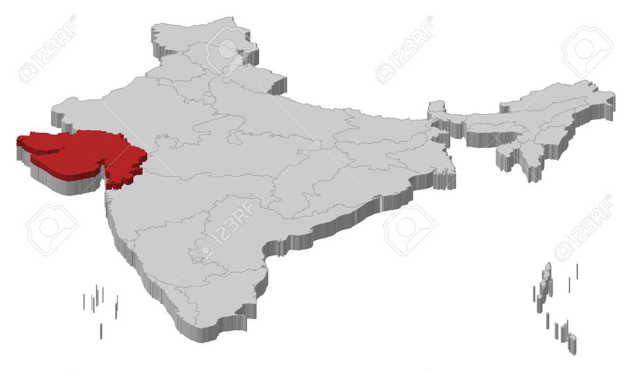 グジャラート州が強調表示されますいくつかの州でインドの政治地図のイラスト素材 ベクタ Image
