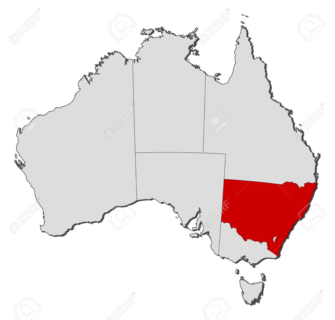 political map of australia with the several states where new south wales is highlighted stock