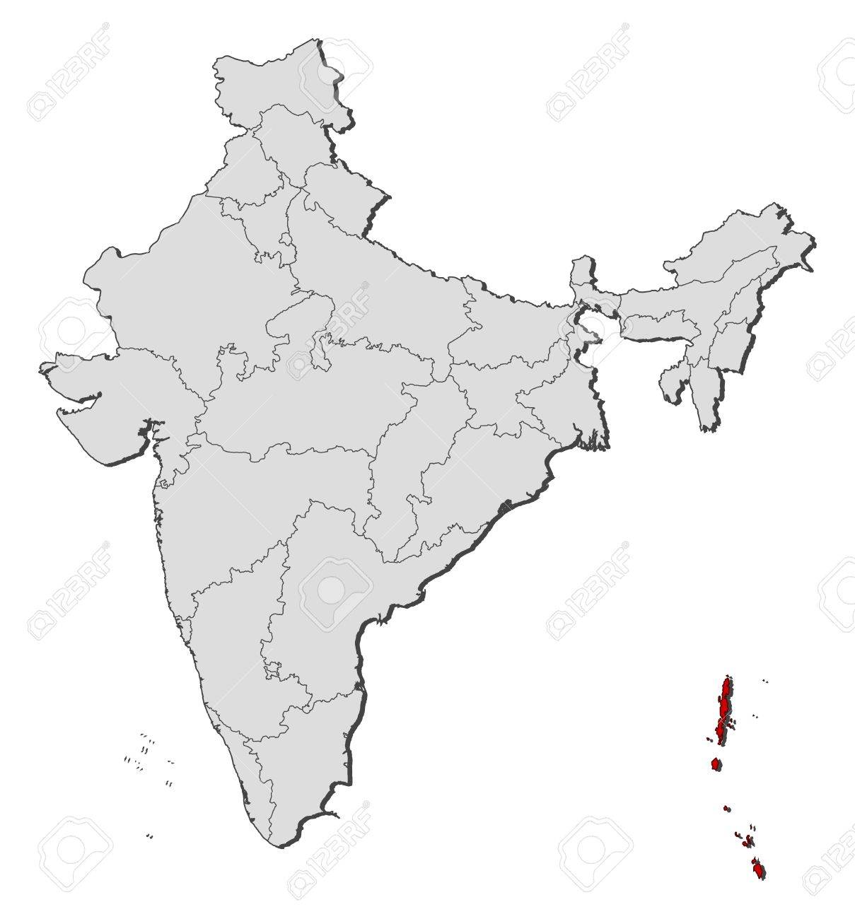 Andaman And Nicobar In India Map Political Map Of India With The Several States Where Andaman And Nicobar  Islands Are Highlighted. Royalty Free Svg, Cliparts, Vectors, And Stock  Illustration. Image 11391140.