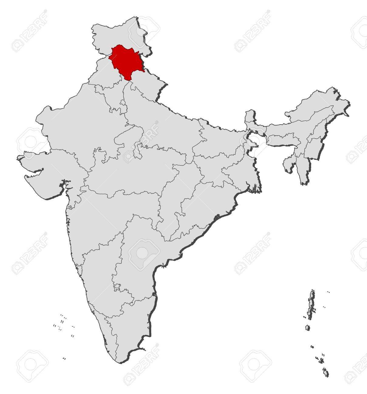 Locate Himachal Pradesh In India Map Political Map Of India With The Several States Where Himachal Pradesh Is  Highlighted. Royalty Free Svg, Cliparts, Vectors, And Stock Illustration.  Image 11391139.
