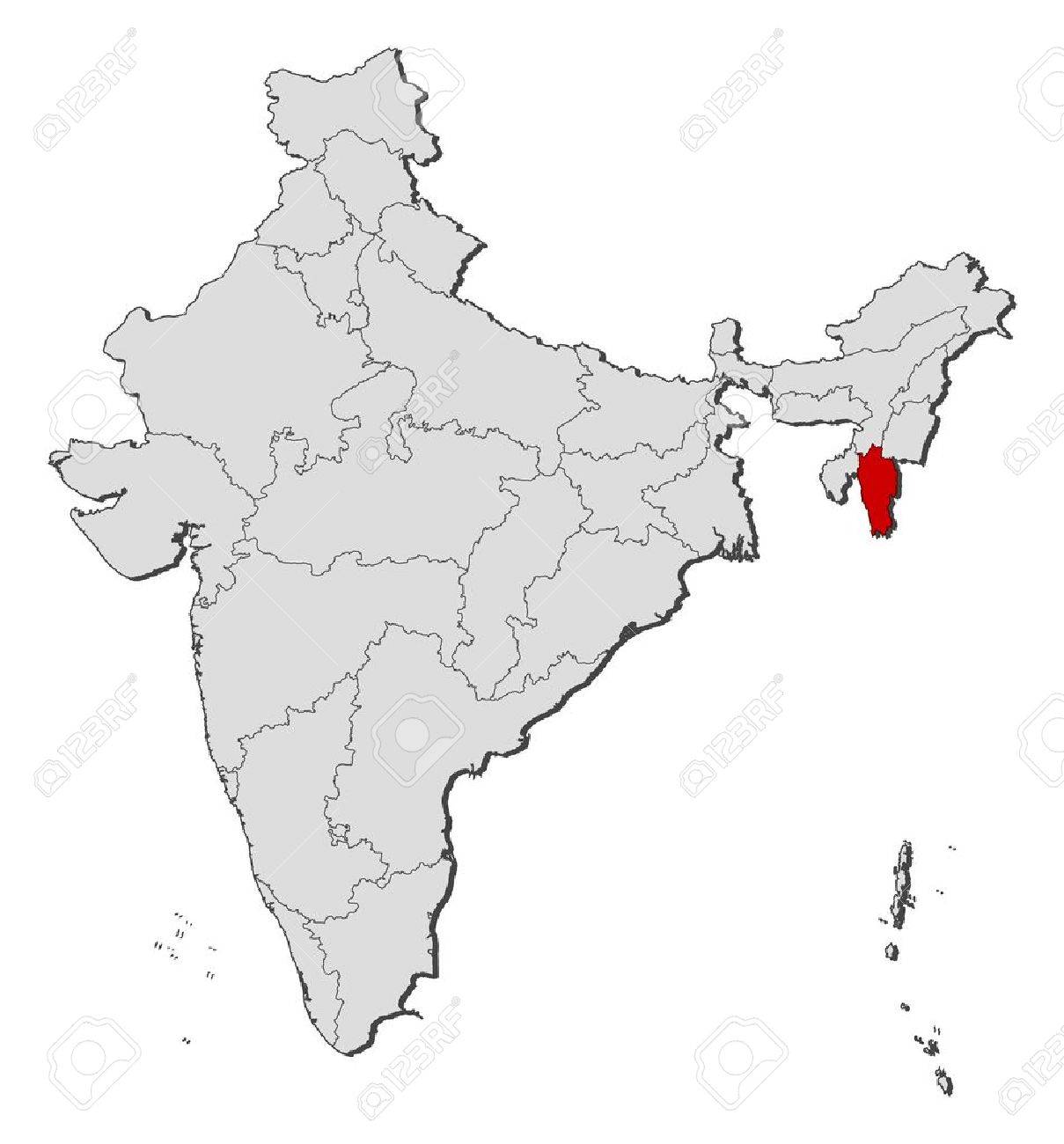 Mizoram On India Map Political Map Of India With The Several States Where Mizoram Is  Highlighted. Royalty Free Svg, Cliparts, Vectors, And Stock Illustration.  Image 11391135.
