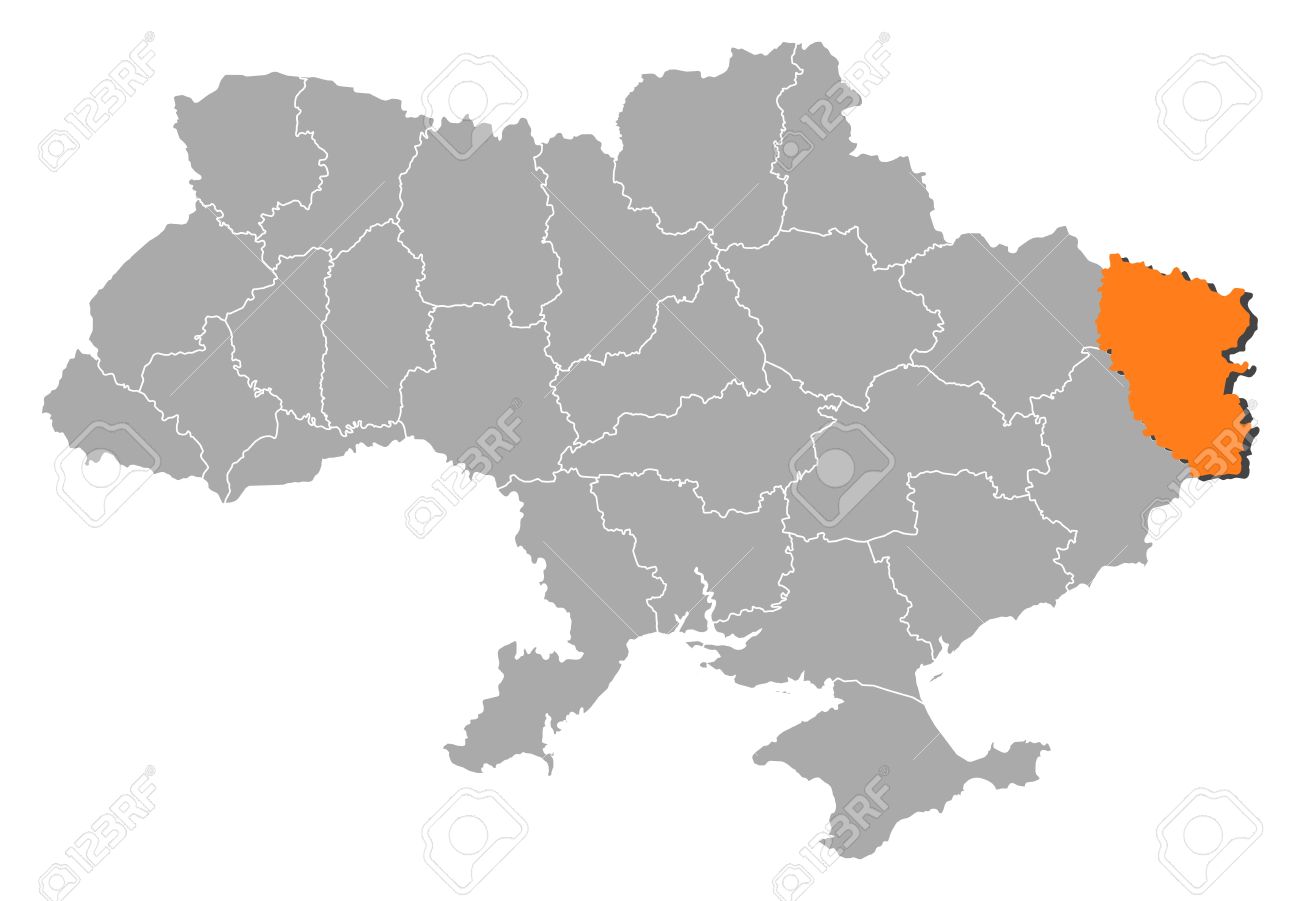 Political map of Ukraine with the several oblasts where Luhansk is highlighted. - 11450949 Political map of Ukraine with the several oblasts where Luhansk is highlighted. - 11450949