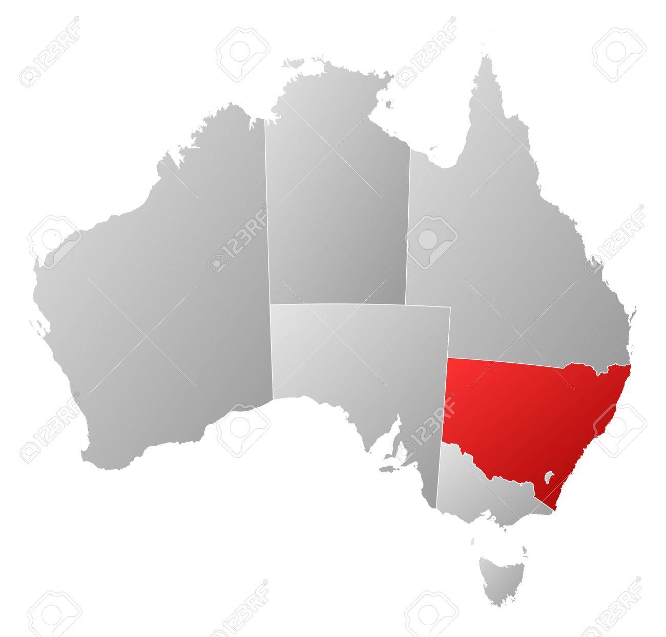 Political map of Australia with the several states where New South Wales is highlighted. - 11505328 Political map of Australia with the several states where New South Wales is highlighted. - 11505328
