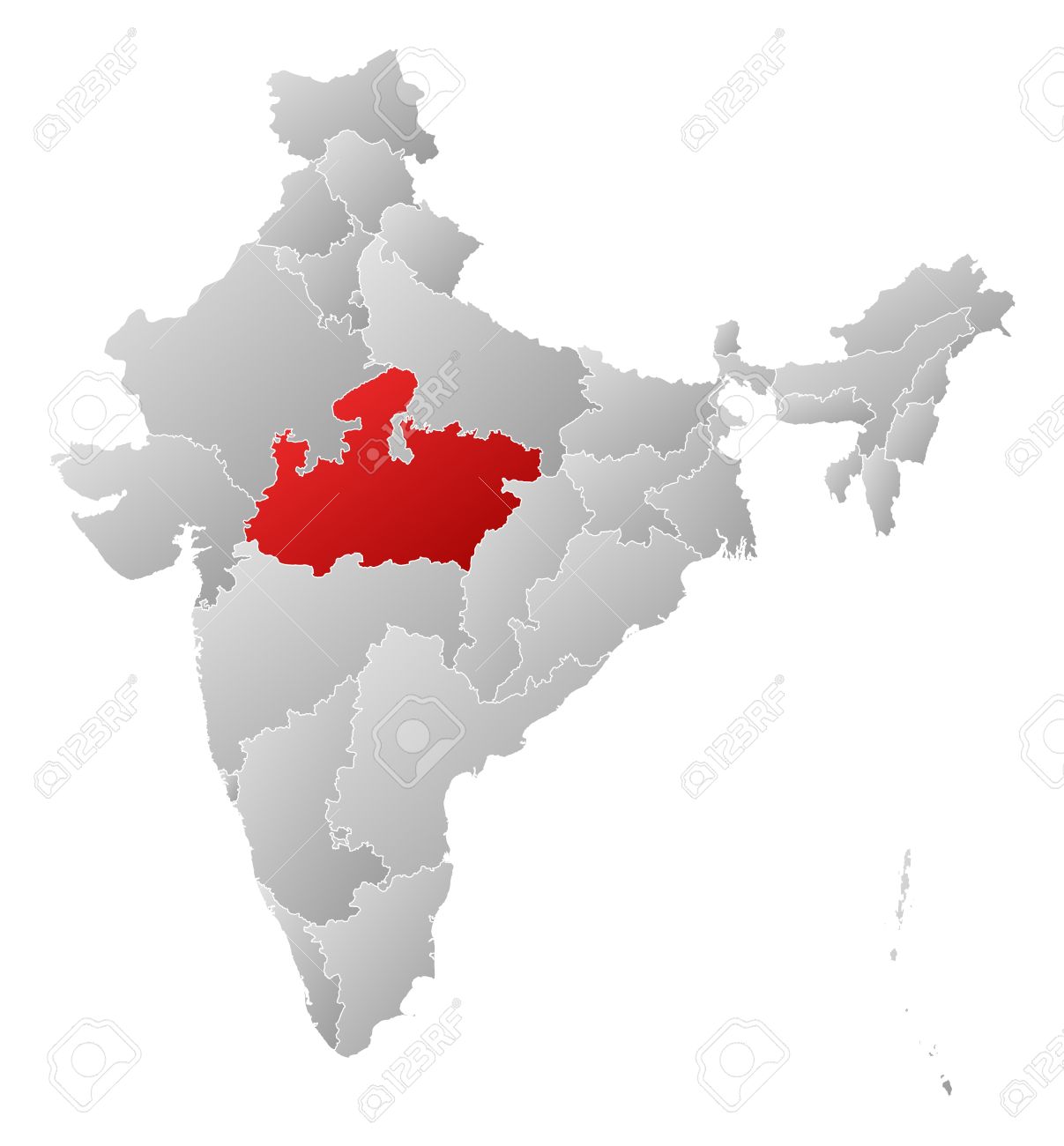 India Map In Madhya Pradesh Political Map Of India With The Several States Where Madhya Pradesh Is  Highlighted. Royalty Free Svg, Cliparts, Vectors, And Stock Illustration.  Image 14199739.