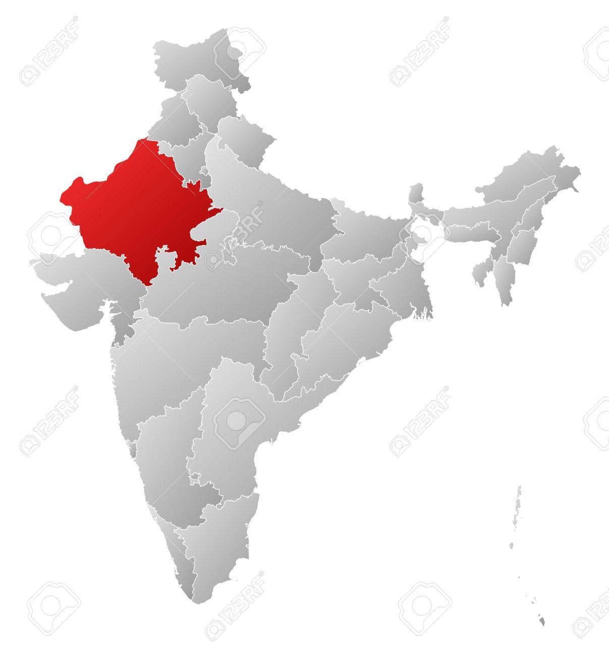 Rajasthan On The Map Of India Political Map Of India With The Several States Where Rajasthan Is  Highlighted. Royalty Free Svg, Cliparts, Vectors, And Stock Illustration.  Image 14199734.