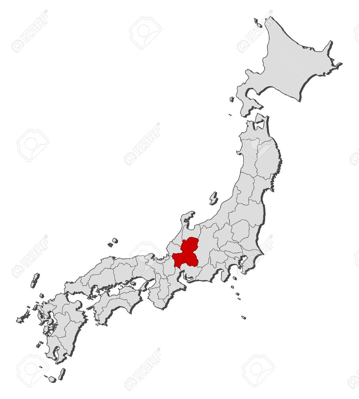 日本地図 地方と岐阜が強調表示されます のイラスト素材 ベクタ Image