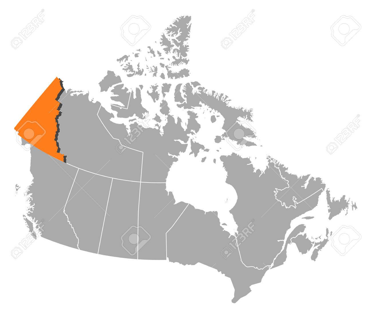 Yukon On Map Of Canada Map Of Canada With The Provinces, Yukon Is Highlighted By Orange. Royalty  Free Svg, Cliparts, Vectors, And Stock Illustration. Image 58141293.