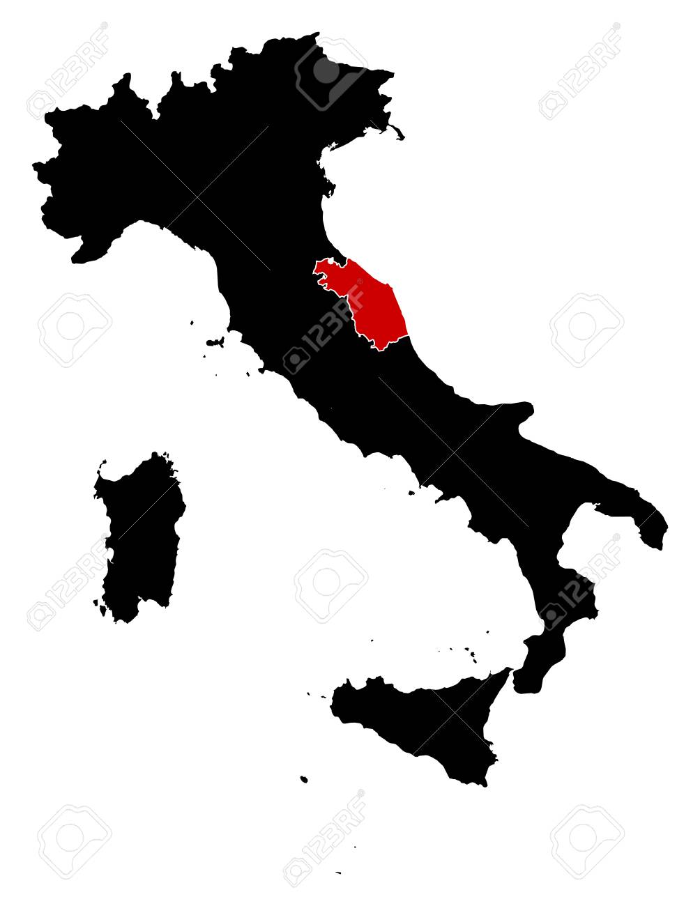 Map Of Italy In Black, Marche Is Highlighted In Red. Royalty Free SVG,  Cliparts, Vectors, and Stock Illustration. Image 58283002., image size:1004x1300