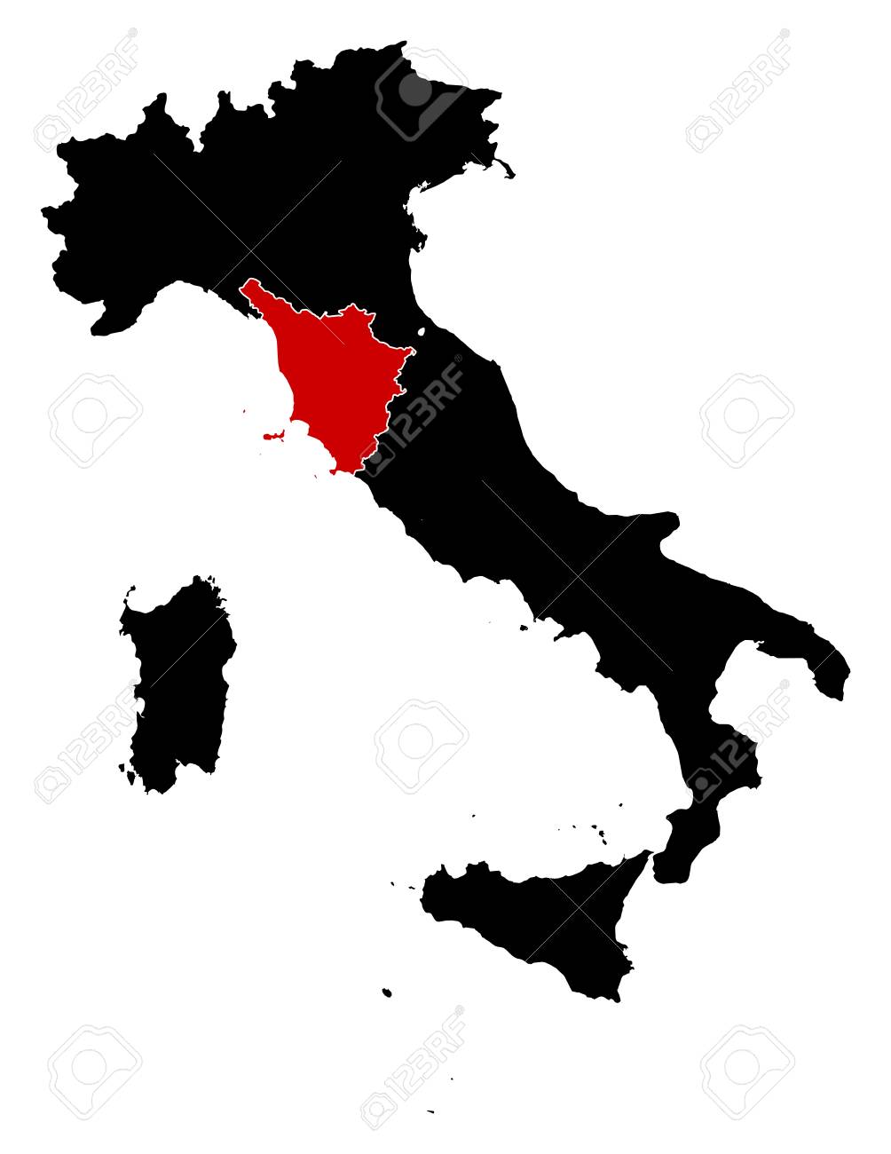 map of italy in black tuscany is highlighted in red stock vector 58283219