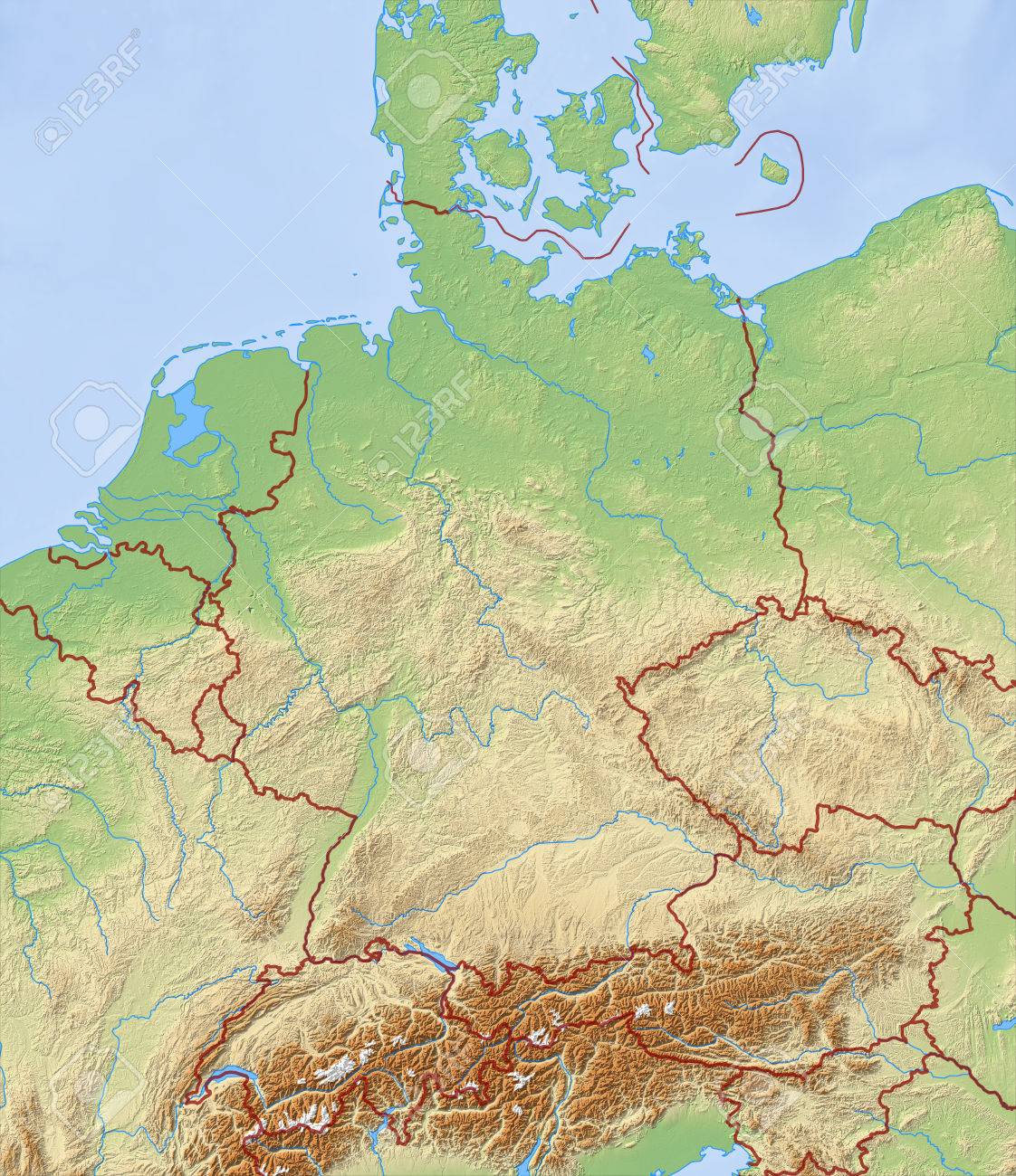 Relief Map Of Germany And Nearby Countries. Stock Photo, Picture And  Royalty Free Image. Image 59301896.