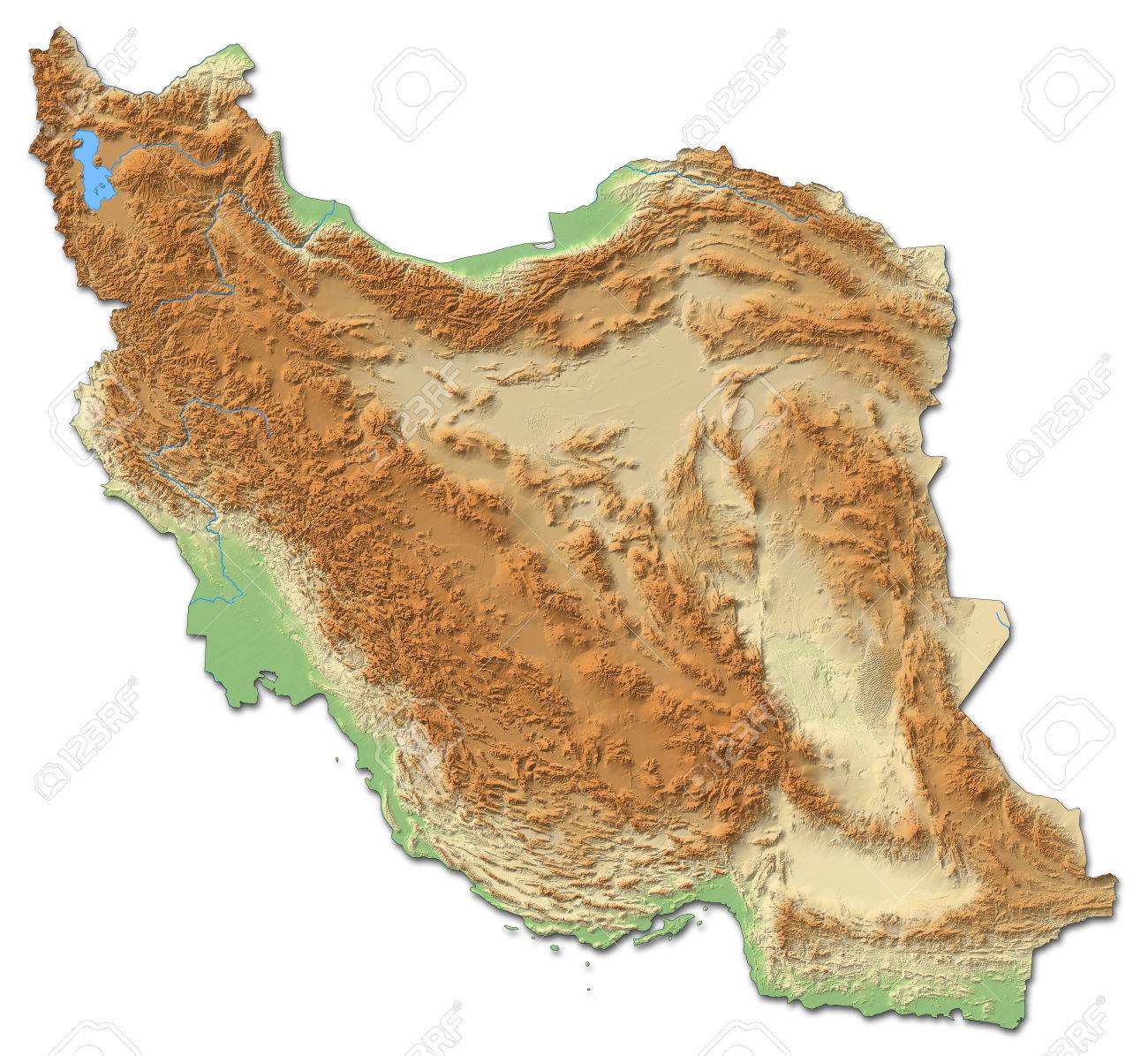 foto de archivo mapa en relieve de irn con relieves y sombreados