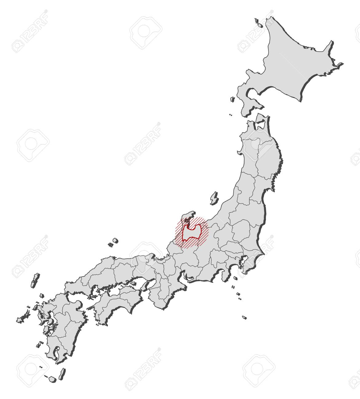 日本の地図 ハッチングで地方と富山が強調表示されます のイラスト素材 ベクタ Image