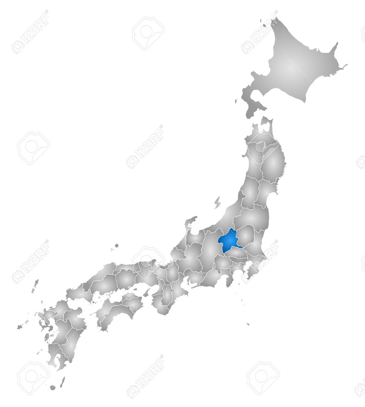 満ちている放射状グラデーションでは 群馬県と日本の地図が強調表示されます のイラスト素材 ベクタ Image