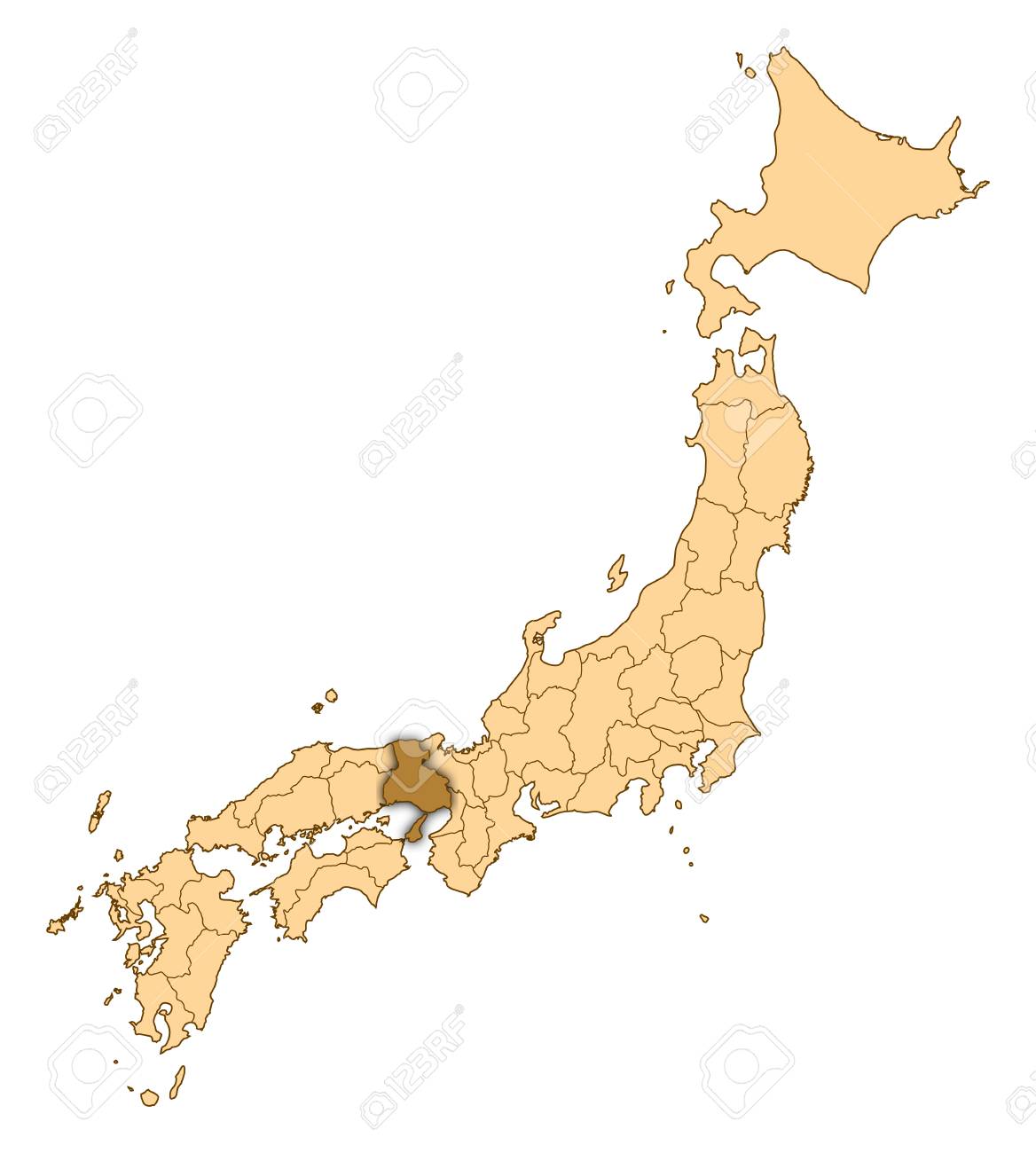 日本地図 地方で兵庫県が強調表示されます の写真素材 画像素材 Image