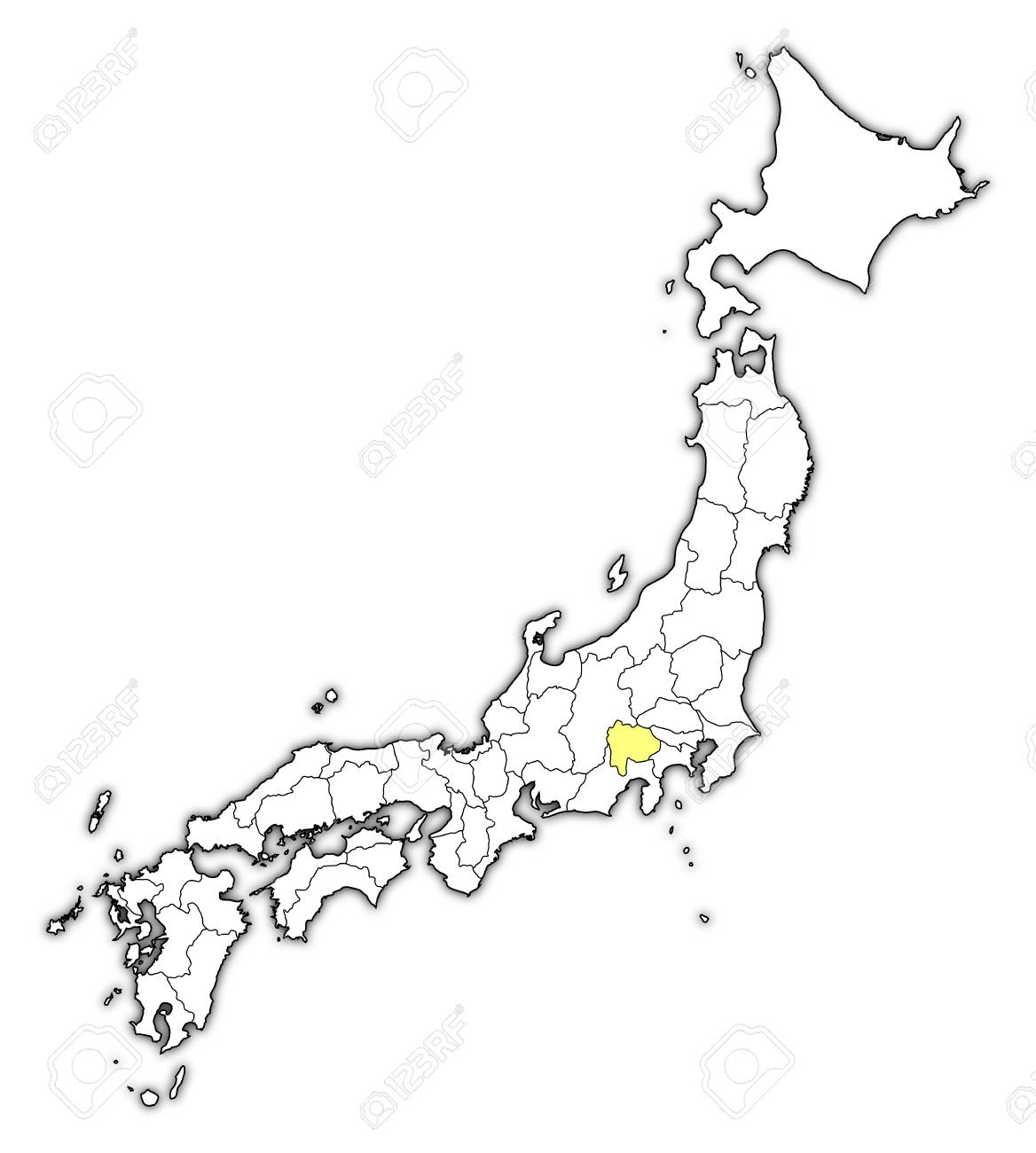 日本地図 地方と山梨が黄色でハイライトされます のイラスト素材 ベクタ Image