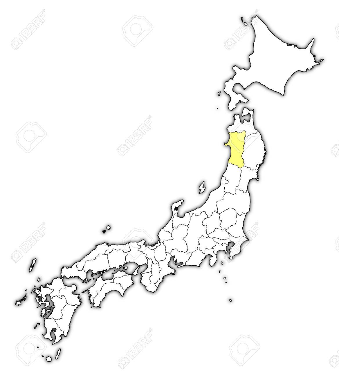 日本地図 地方と秋田が黄色でハイライトされます のイラスト素材 ベクタ Image