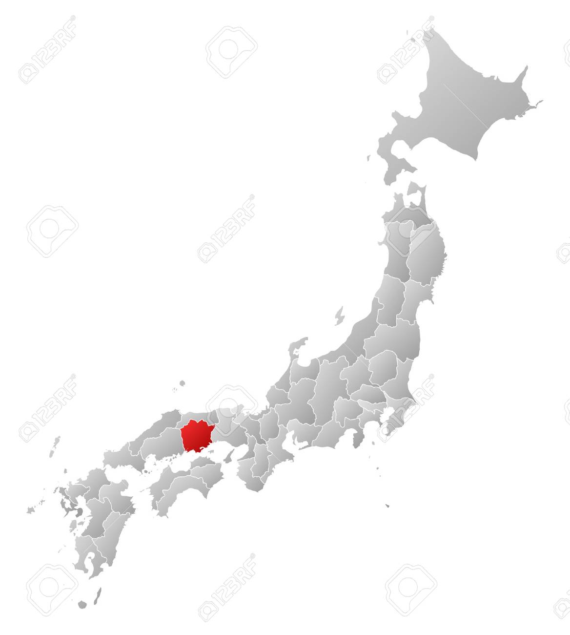 Map Of Japan With The Provinces Filled With A Linear Gradient Okayama Is Highlighted Royalty Free Cliparts Vectors And Stock Illustration Image