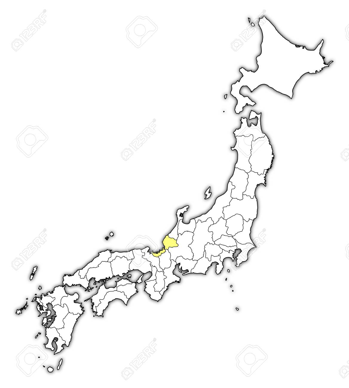 Map Of Japan With The Provinces Fukui Is Highlighted In Yellow Royalty Free Cliparts Vectors And Stock Illustration Image