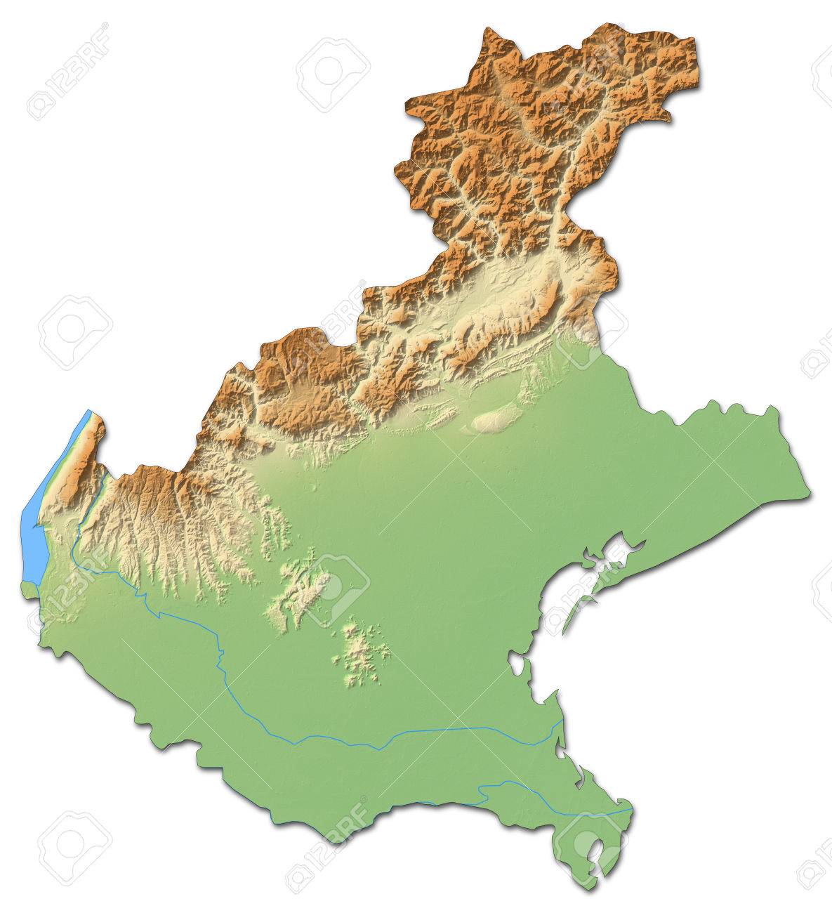 Relief map of Veneto, a province of Italy, with shaded relief. - 63798000 Relief map of Veneto, a province of Italy, with shaded relief. - 63798000